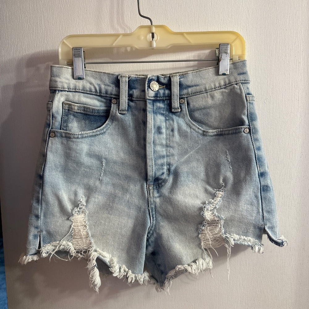 High waisted Distressed Light Blue Denim Shorts